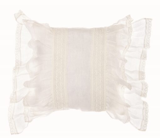 Cuscino lino con merletto e gale Blanc Mariclo Collection Bianco avorio
