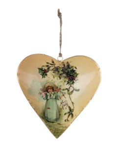 Decoro Cuore Blanc Mariclo Anita Collection Babbo Natale Bimba con fiori ed agrifoglio h 15 cm