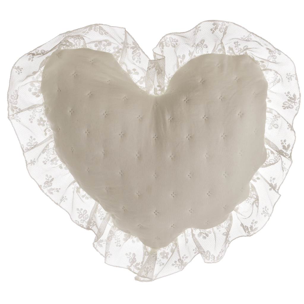 Cuscino cuore con gala in pizzo Blanc Mariclo Romantic Lace 40x40 cm Colore  Beige chiaro - Blanc MariClo' Reggio Emilia