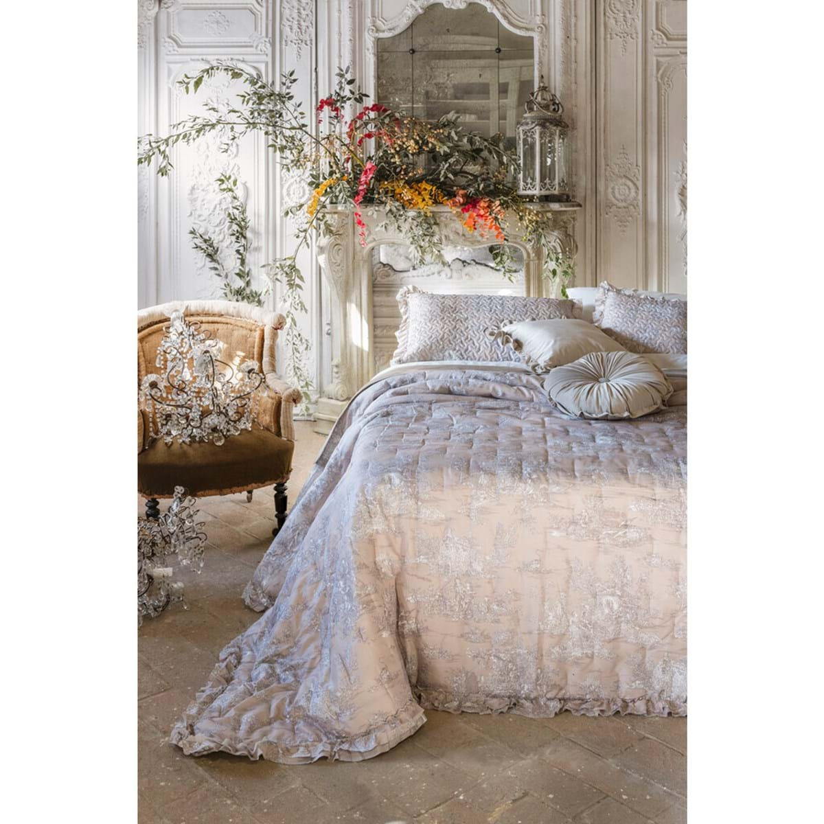 BLANC MARICLO' Set 2 copriguanciali con gala con fiori beige