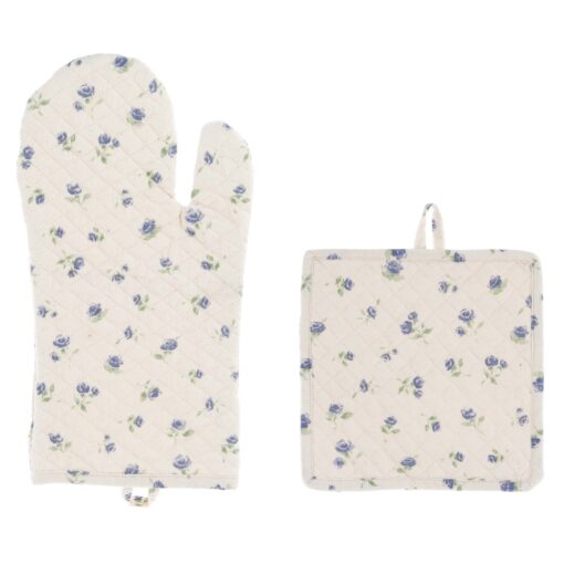 Set guanto e presina Blanc Mariclo Floret Collection Blu