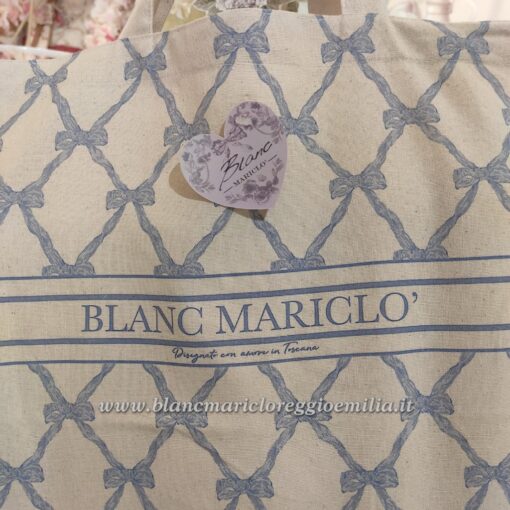 Borsa Shopper stampata in tessuto Blanc Mariclo Collection Fiocchi blu 40x45 cm