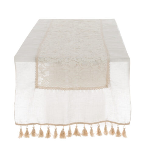 Runner misto lino con nappe Blanc Mariclo Dentelle Collection 55x190 cm Naturale