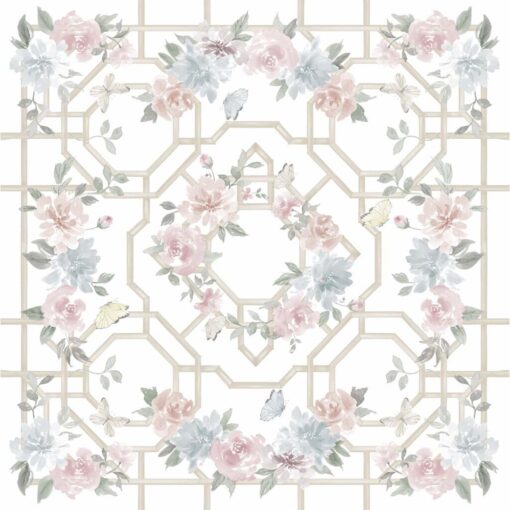 Tovaglia quadrata con gala Blanc Mariclo Floral Twist 180x180 cm