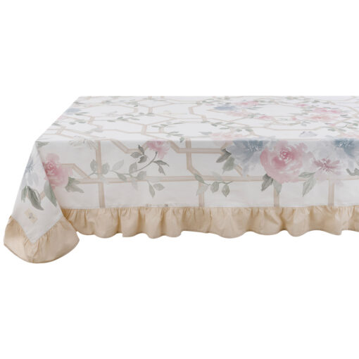 Tovaglia quadrata con gala Blanc Mariclo Floral Twist 180x180 cm