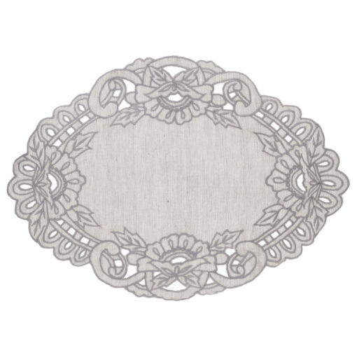 Tovaglietta ovale misto lino ricamata Blanc Mariclo Dentelle Collection 38x50 cm