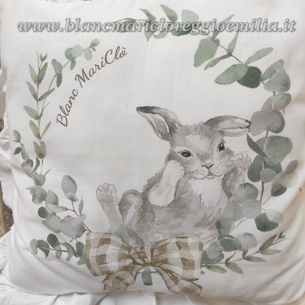 Cuscino con gala Blanc Mariclo Mon Petit Lapin 45x45 cm V1 - Blanc MariClo' Reggio  Emilia