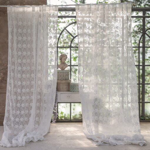 Tenda ricamata Blanc Mariclo Fregio Collection 150x290 cm Bianco