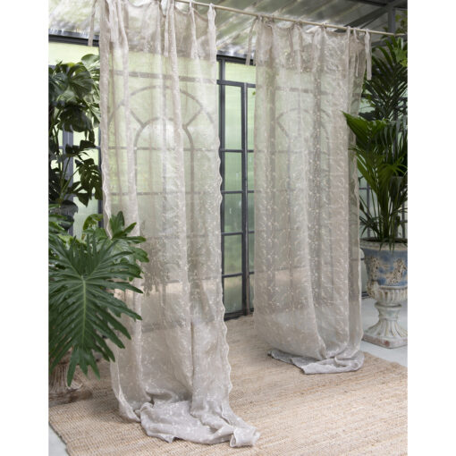 Tenda lino ricamata Blanc Mariclo Natural View Collection 135x290 cm