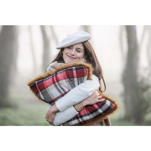 Cuscino Tartan con pelliccia Blanc Mariclo 45x45 cm