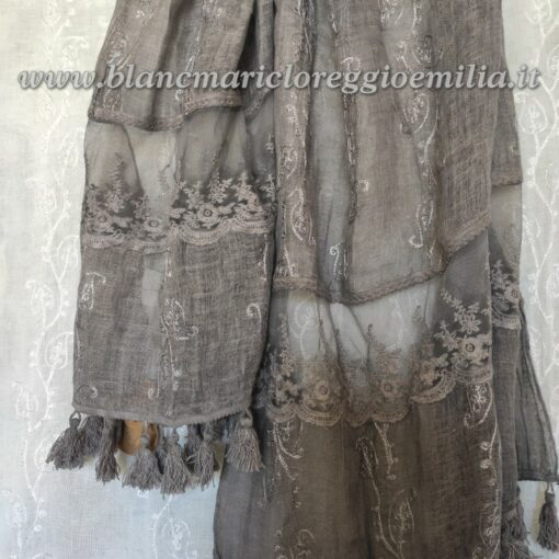 Stola ricamata con pizzo Blanc Mariclo Dentelle Collection Grigio 70x180 cm