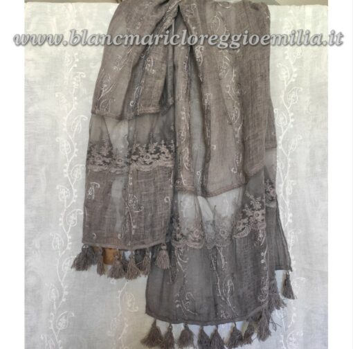 Stola ricamata con pizzo Blanc Mariclo Dentelle Collection Grigio 70x180 cm