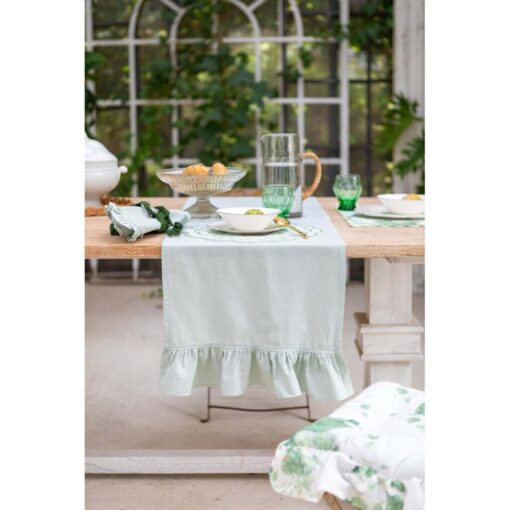 Runner con 2 gale Blanc Mariclo Frill Verde chiaro 40x160 cm