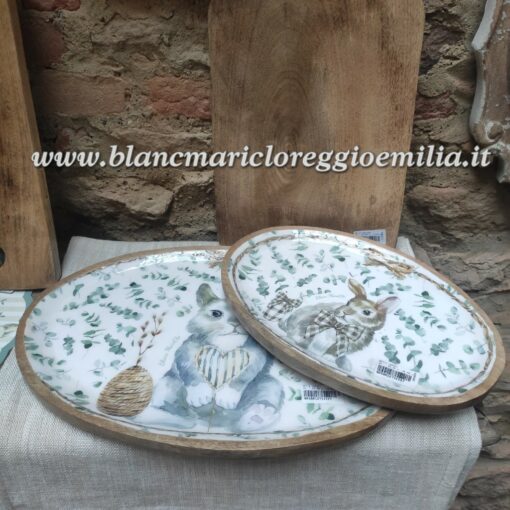 Set 2 Vassoi legno coniglietti Blanc Mariclo Zerlina Collection