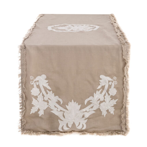 Runner lino ricamato con applicazioni Blanc Mariclo Dentelle Collection 45x150 cm Beige