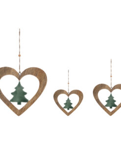 Set 3 decoro cuore legno Blanc Mariclo Agrifoglio H 29 cm