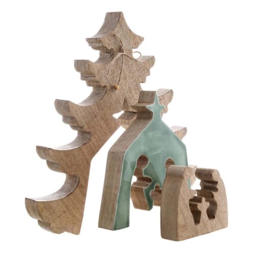 Albero legno con natività Blanc Mariclo Agrifoglio