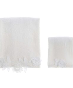 Coppia spugna con roselline pizzo crochet Blanc Mariclo Rose Collection Bianco