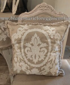 Cuscino lino ricamato con applicazioni Blanc Mariclo Dentelle 45x45 cm Beige