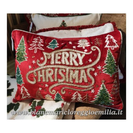 Cuscino natale Blanc Mariclo ricamato con perline 35 x 50 cm