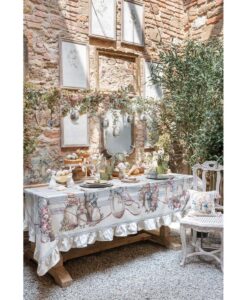 Tovaglia rettangolare con gala Blanc Mariclo Joyeuse Paque 170x240 cm