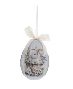 Decoro uovo di Pasqua Blanc Mariclo Festalia coniglietto con cesto di fiori h 10 cm