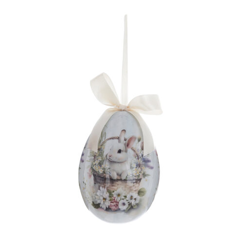 Decoro uovo di Pasqua Blanc Mariclo Festalia coniglietto con cesto di fiori h 10 cm